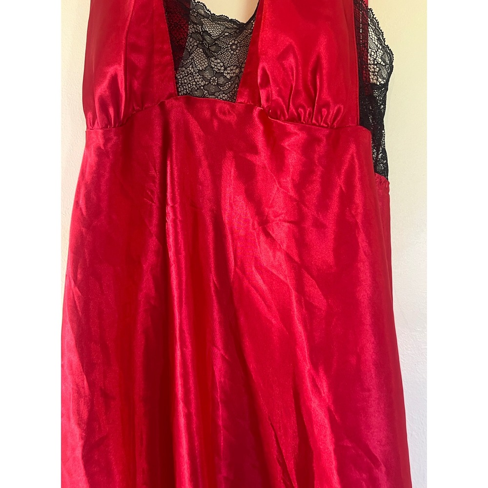 Vintage Fredericks‎ of Hollywood Red Halter Babydoll Lingerie Dress Lace Trim